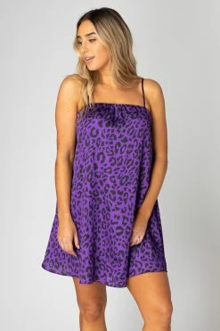 BuddyLove Sandra Swing Mini Dress - Purple Cat -US Skirt Sales Store CG3516 Sandra Purple Cat Front