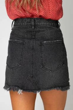 BuddyLove Sharon Distressed Denim Mini Skirt - Grey -US Skirt Sales Store CG3522SharonGreyBack