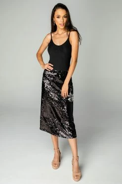 BuddyLove Cardi Sequin Midi Skirt - Black -US Skirt Sales Store CG3661CardiBlackFrontFull