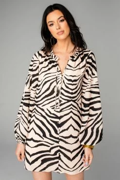 BuddyLove Leah Button Up Short Dress - Zebra Striped -US Skirt Sales Store CG4144LeahZebraStripedFront