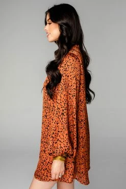 BuddyLove Leah Button Up Short Dress - Cognac -US Skirt Sales Store CG4228LeahCognacSide