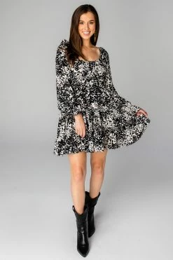 BuddyLove Doris Tiered Mini Dress - Domino -US Skirt Sales Store CG4333DorisDominoFrontFull