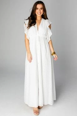 BuddyLove Amelia Ruffle Sleeve Maxi Dress - White Eyelet -US Skirt Sales Store CG4441AmeliaWhiteEyeletFrontFull