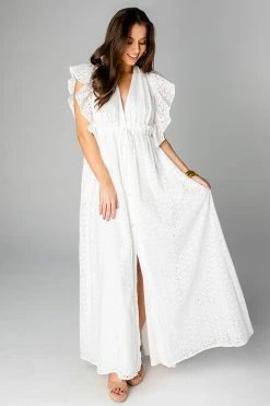BuddyLove Amelia Ruffle Sleeve Maxi Dress - White Eyelet -US Skirt Sales Store CG4441AmeliaWhiteEyeletFrontFull4