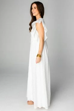 BuddyLove Amelia Ruffle Sleeve Maxi Dress - White Eyelet -US Skirt Sales Store CG4441AmeliaWhiteEyeletSide