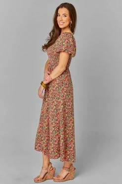 BuddyLove Babs Smocked Midi Dress - Rosebud -US Skirt Sales Store CG4477BabsRosebudSide2