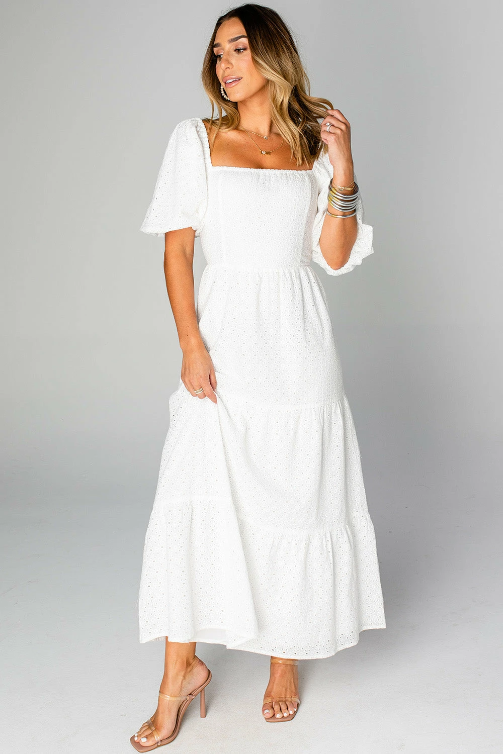 BuddyLove Posie Puff Sleeve Maxi Dress - White Eyelet 7 BuddyLove Posie Puff Sleeve Maxi Dress - White Eyelet - Image 5