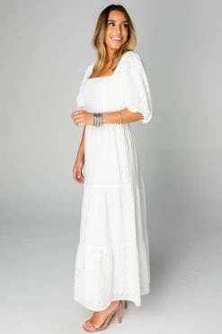 BuddyLove Posie Puff Sleeve Maxi Dress - White Eyelet 13 BuddyLove Posie Puff Sleeve Maxi Dress - White Eyelet -US Skirt Sales Store CG4511PosieWhiteEyeletSide