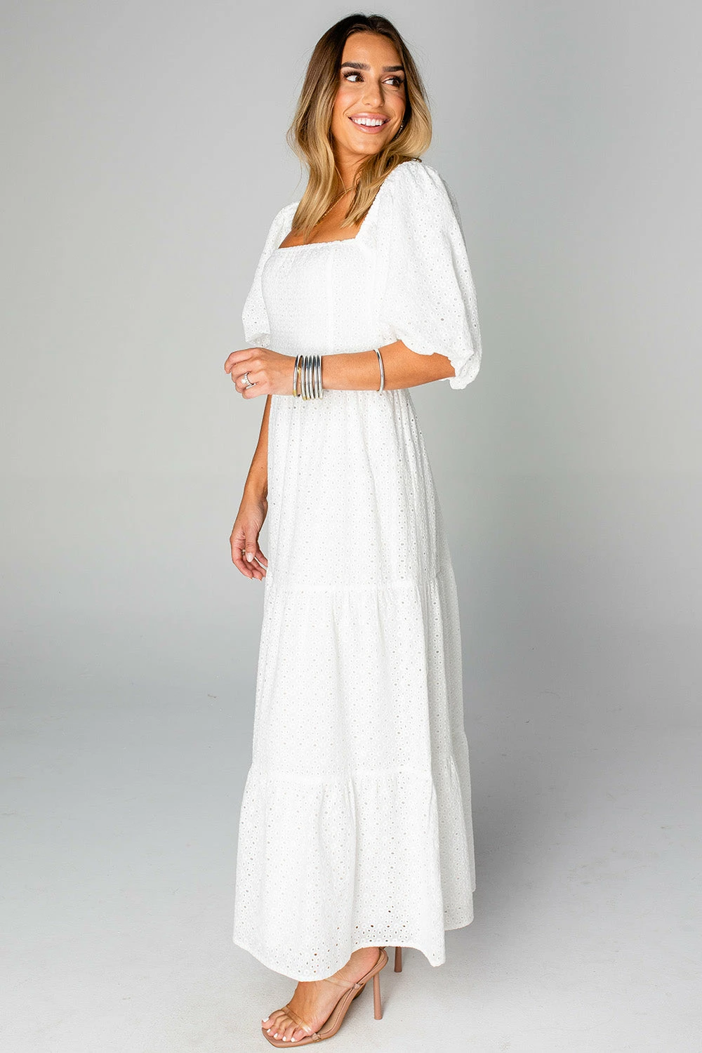 BuddyLove Posie Puff Sleeve Maxi Dress - White Eyelet 5 BuddyLove Posie Puff Sleeve Maxi Dress - White Eyelet - Image 3