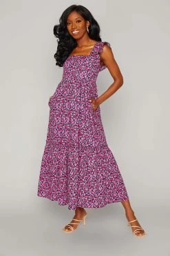 BuddyLove Anastasia Ruffle Shoulder Midi Dress - Thorn -US Skirt Sales Store CG4535AnastsiaThornFront3