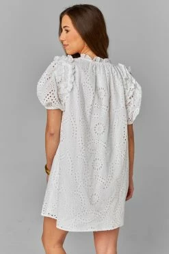 BuddyLove Kelly Puff Sleeve Mini Dress - White Eyelet -US Skirt Sales Store CG4593KellyWhiteEyeletBack