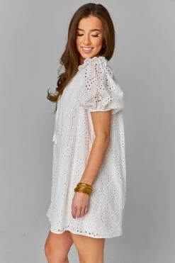 BuddyLove Kelly Puff Sleeve Mini Dress - White Eyelet -US Skirt Sales Store CG4593KellyWhiteEyeletSide2