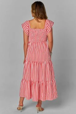BuddyLove Brynn Ruffle Shoulder Midi Dress - Red Checker -US Skirt Sales Store CG4601BrynnRedCheckerBack
