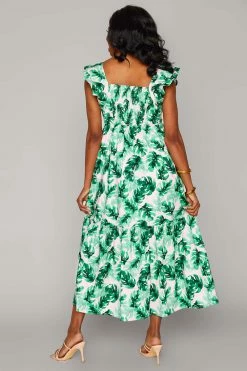 BuddyLove Anastasia Ruffle Shoulder Midi Dress - Palm Pretty -US Skirt Sales Store CG4618AnastasiaPalmPrettyBack