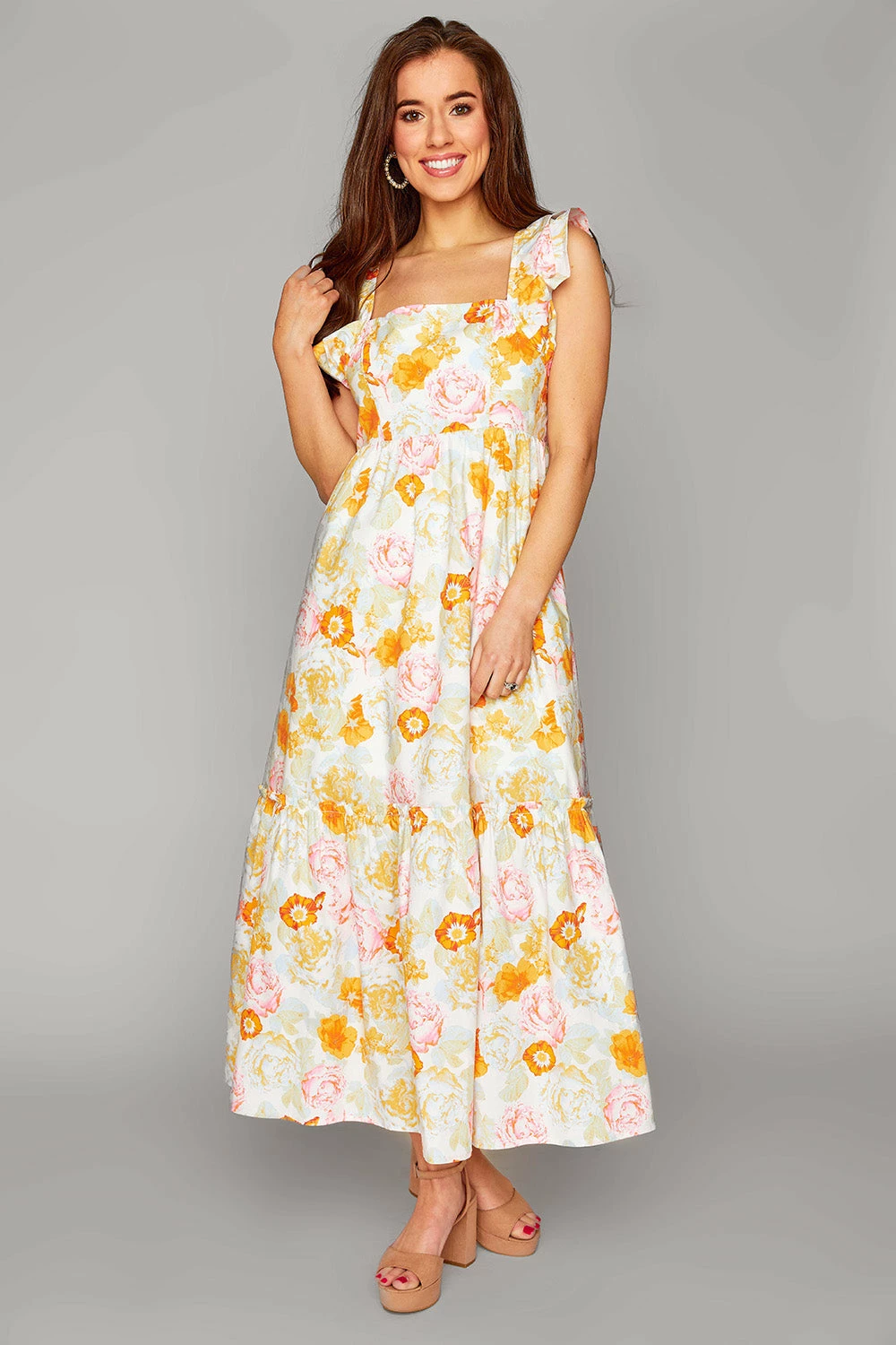 BuddyLove Anastasia Ruffle Shoulder Midi Dress - Creamsicle 9 BuddyLove Anastasia Ruffle Shoulder Midi Dress - Creamsicle - Image 7