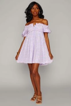 BuddyLove Jac Puff Sleeve Short Dress - Lavender -US Skirt Sales Store CG4686JacLavenderFullFront