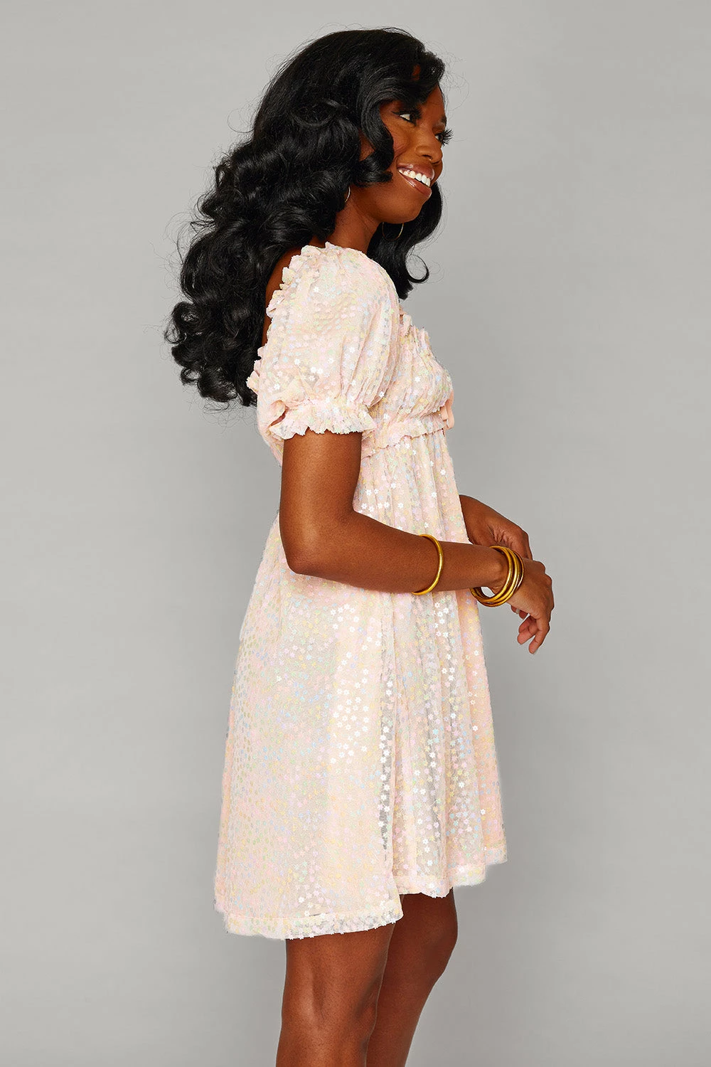 BuddyLove Jac Puff Sleeve Short Dress - Rainbow 6 BuddyLove Jac Puff Sleeve Short Dress - Rainbow - Image 4