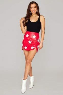 BuddyLove Ali Vegan Leather Skirt - Red/White -US Skirt Sales Store CG4692AliRedFrontFull 2