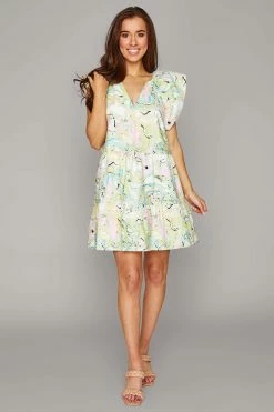 BuddyLove Ronnie Ruffle Sleeve Short Dress - Citron Marble -US Skirt Sales Store CG4730RonnieCitronMarbleFullfront2