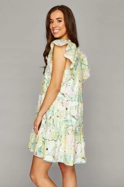 BuddyLove Ronnie Ruffle Sleeve Short Dress - Citron Marble -US Skirt Sales Store CG4730RonnieCitronMarbleSide