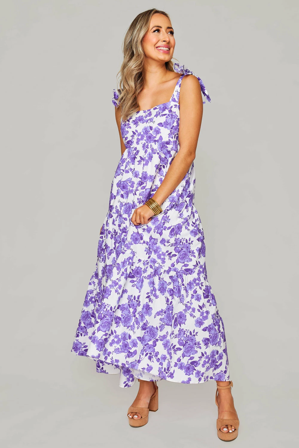 BuddyLove Arlene Tie-Shoulder Maxi Dress - Purple Floral 5 BuddyLove Arlene Tie-Shoulder Maxi Dress - Purple Floral - Image 3