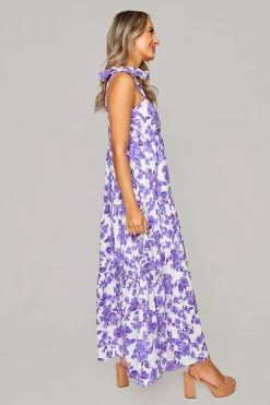 BuddyLove Arlene Tie-Shoulder Maxi Dress - Purple Floral 11 BuddyLove Arlene Tie-Shoulder Maxi Dress - Purple Floral -US Skirt Sales Store CG4795ArlenePurpleFloralFullSide