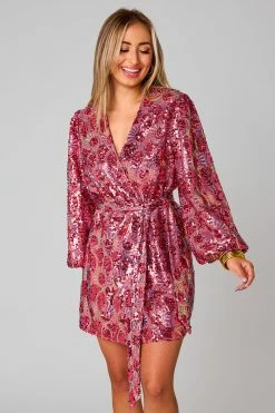 BuddyLove Adeline Sequin Wrap Dress - Wild Strawberry -US Skirt Sales Store CG4801AdelineWildStrawberryFront