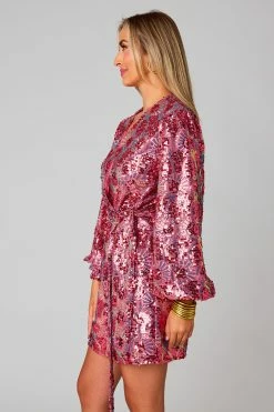 BuddyLove Adeline Sequin Wrap Dress - Wild Strawberry -US Skirt Sales Store CG4801AdelineWildStrawberrySide