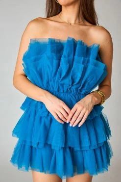 BuddyLove Powder Puff Strapless Tulle Mini Dress - Indigo 9 BuddyLove Powder Puff Strapless Tulle Mini Dress - Indigo -US Skirt Sales Store CG4877PowderPuffIndigoClose