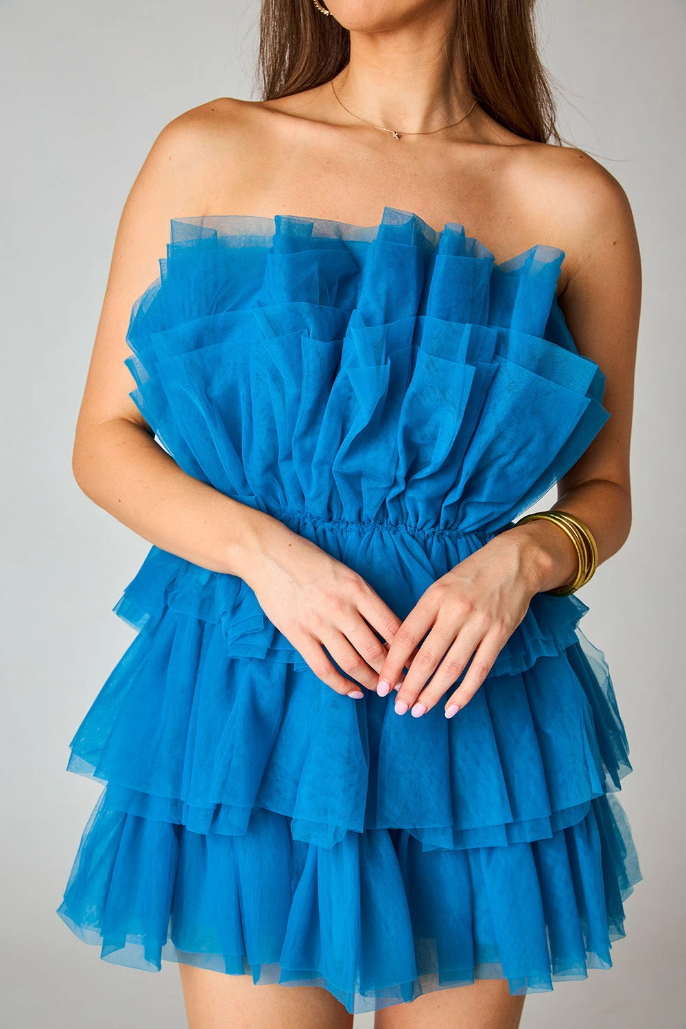 BuddyLove Powder Puff Strapless Tulle Mini Dress - Indigo 5 BuddyLove Powder Puff Strapless Tulle Mini Dress - Indigo - Image 3