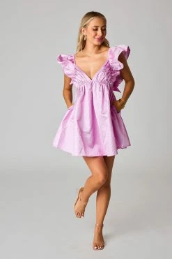 BuddyLove Penny Ruffle Sleeve Short Dress - Lilac -US Skirt Sales Store CG4986PennyLilacFull4