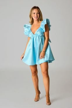 BuddyLove Penny Ruffle Sleeve Short Dress - Teal -US Skirt Sales Store CG4986PennyTealFull2