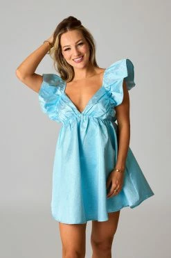 BuddyLove Penny Ruffle Sleeve Short Dress - Teal -US Skirt Sales Store CG4986PennyTealFull3