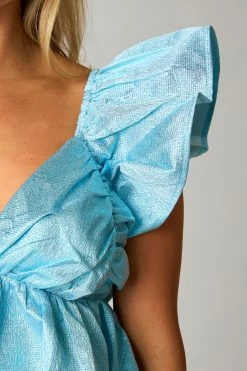 BuddyLove Penny Ruffle Sleeve Short Dress - Teal -US Skirt Sales Store CG4986PennyTealSleeve