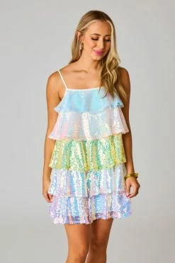 BuddyLove Disco Tiered Sequin Short Dress - Rainbow -US Skirt Sales Store CG5006DiscoRainbowFront1