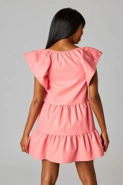 BuddyLove Ronnie Ruffle Sleeve Short Dress - Coral -US Skirt Sales Store CG5010RonnieCoralBack