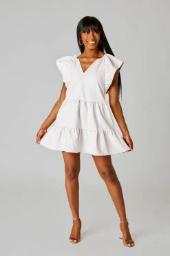 BuddyLove Ronnie Ruffle Sleeve Short Dress - Powder -US Skirt Sales Store CG5010RonniePowderFull1