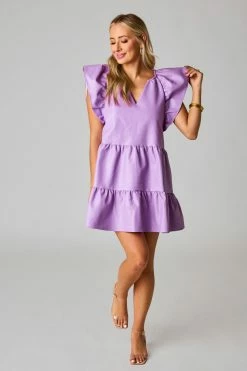 BuddyLove Ronnie Ruffle Sleeve Short Dress - Purple -US Skirt Sales Store CG5010RonniePurpleFront