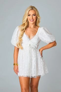 BuddyLove Hannah Elastic Waist Mini Dress - English Daisy 9 BuddyLove Hannah Elastic Waist Mini Dress - English Daisy -US Skirt Sales Store CG5064HannahEnglishDaisyFront1