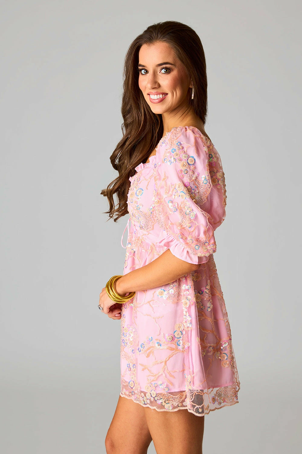 BuddyLove Colby Puff Sleeve Mini Dress - Peaches N Cream 6 BuddyLove Colby Puff Sleeve Mini Dress - Peaches N Cream - Image 4