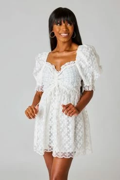 BuddyLove Colby Puff Sleeve Mini Dress - Ivory Eyelet 9 BuddyLove Colby Puff Sleeve Mini Dress - Ivory Eyelet -US Skirt Sales Store CG5136ColbyIvoryEyeletFront