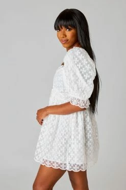 BuddyLove Colby Puff Sleeve Mini Dress - Ivory Eyelet 10 BuddyLove Colby Puff Sleeve Mini Dress - Ivory Eyelet -US Skirt Sales Store CG5136ColbyIvoryEyeletSide1