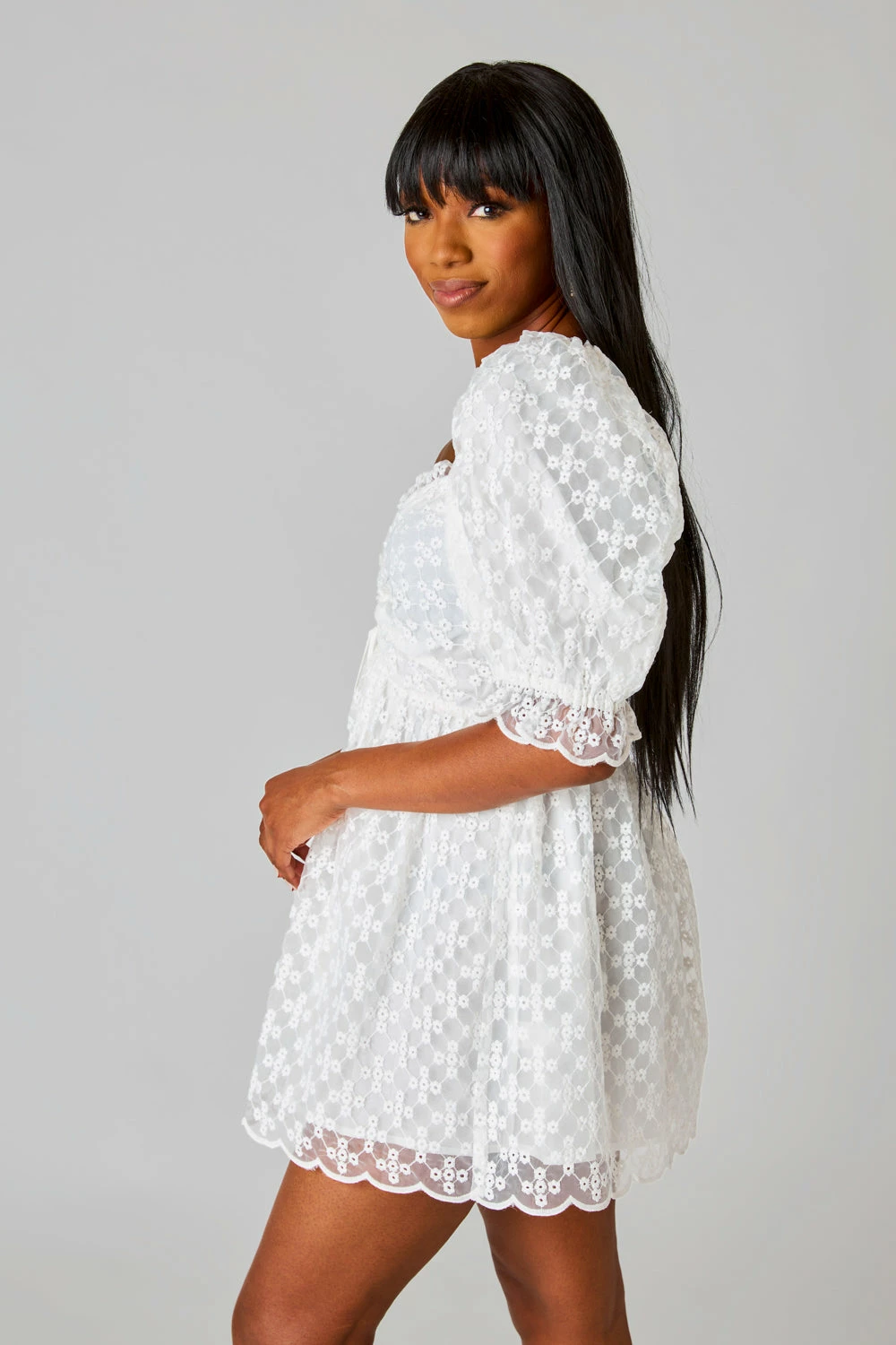 BuddyLove Colby Puff Sleeve Mini Dress - Ivory Eyelet 6 BuddyLove Colby Puff Sleeve Mini Dress - Ivory Eyelet - Image 4