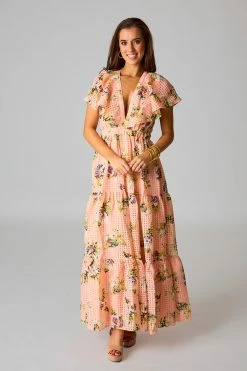 BuddyLove Cece Flutter Sleeve Maxi Dress - Irish Rose -US Skirt Sales Store CG5163CeceIrishRoseFull4