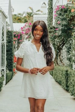 BuddyLove Kelly Puff Sleeve Mini Dress - White Eyelet