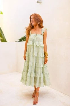 BuddyLove Landon Tie-Shoulder Maxi Dress - Misty Blue