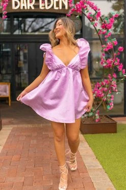BuddyLove Penny Ruffle Sleeve Short Dress - Lilac -US Skirt Sales Store PennyLilac12