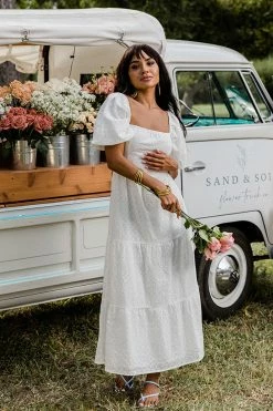 BuddyLove Posie Puff Sleeve Maxi Dress - White Eyelet