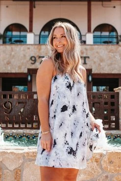 BuddyLove Rizzo Tie Shoulder Swing Dress - Black Tie-Dye