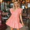 BuddyLove Ronnie Ruffle Sleeve Short Dress - Coral 1 BuddyLove Ronnie Ruffle Sleeve Short Dress - Coral -US Skirt Sales Store RonnieCoral5